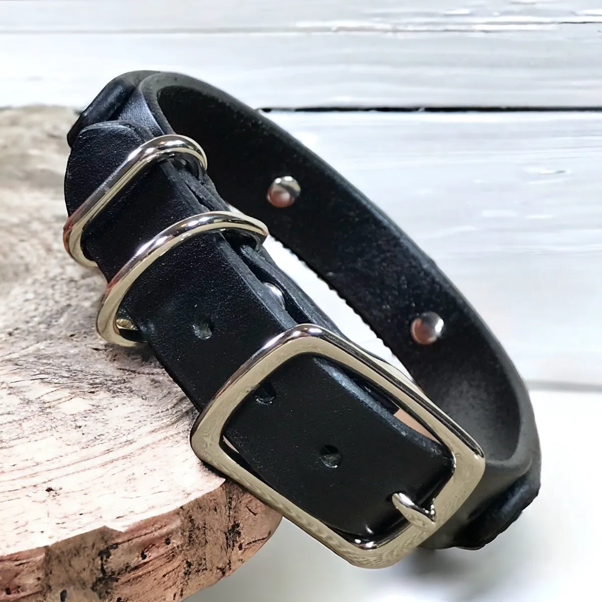 1" WIDE DOG COLLAR/ DOUBLE LAYER LEATHER/ NAMEPLATE