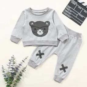 2-piece Bear Pattern Sweatshirts & Pants for Baby Boy