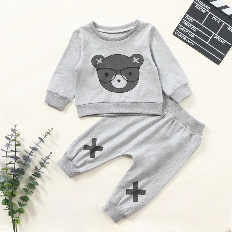 2-piece Bear Pattern Sweatshirts & Pants for Baby Boy