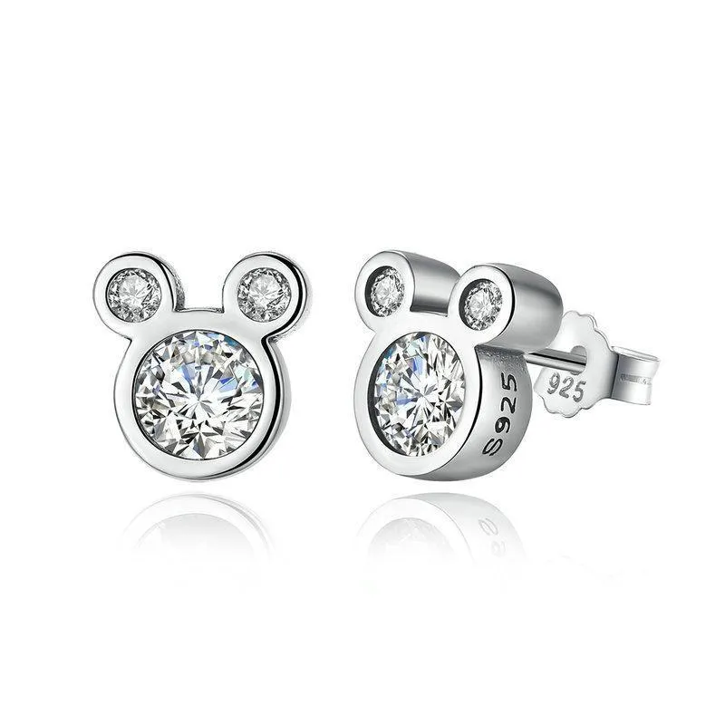 925 Sterling Silver Dazzling Milky Mouse Stud Earrings