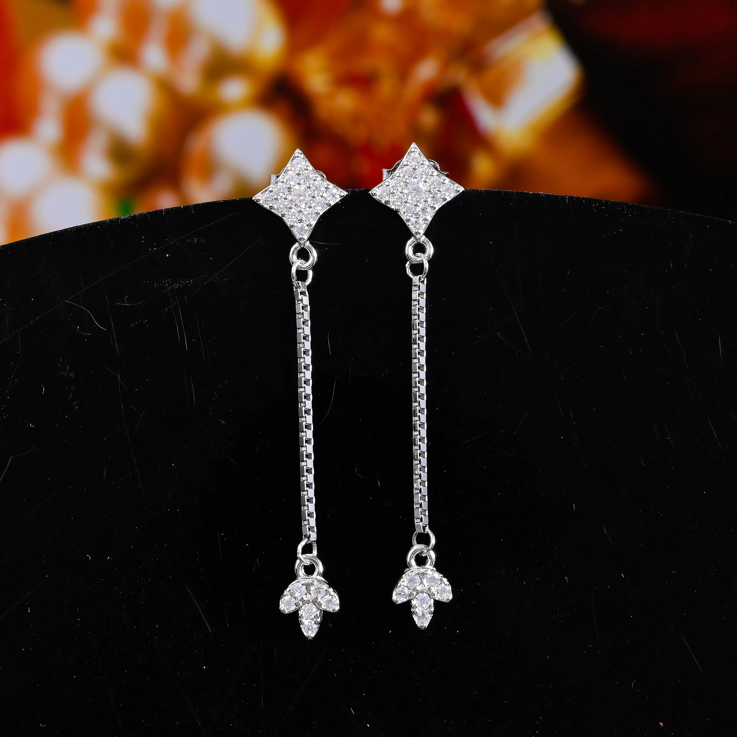 925 Sterling silver white gold  Silver danglers hanging earrings  for womens and girls I With certificate of Authenticity 925 stamp