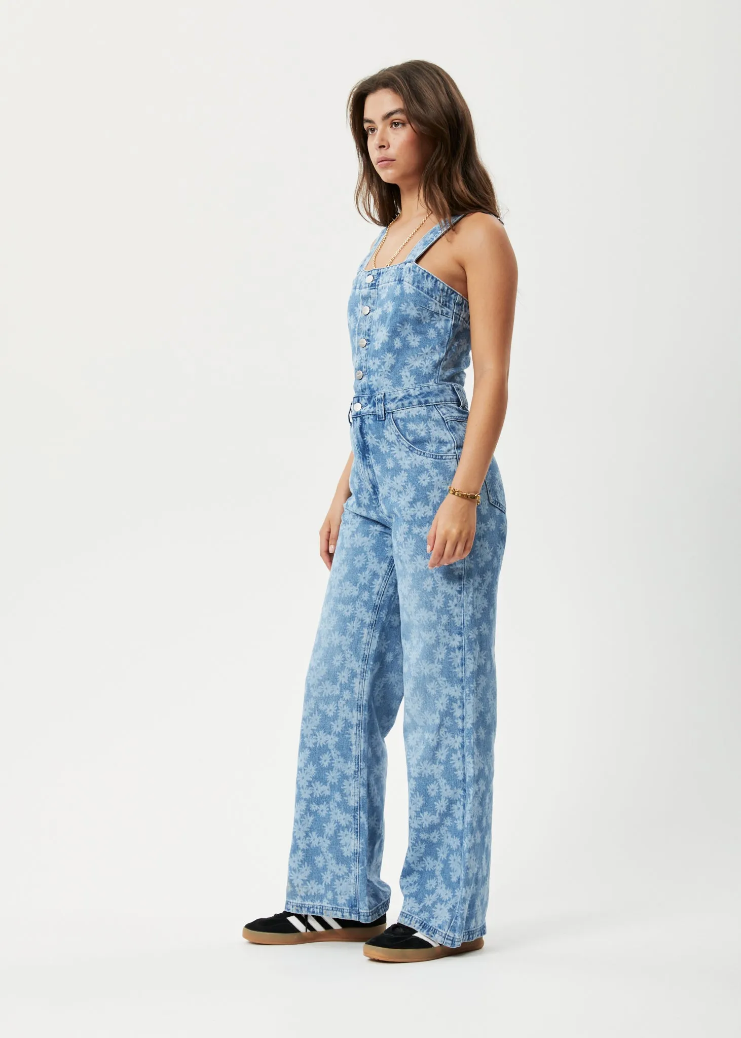 AFENDS Womens Fink Arlo - Denim Jumpsuit - Worn Blue Daisy