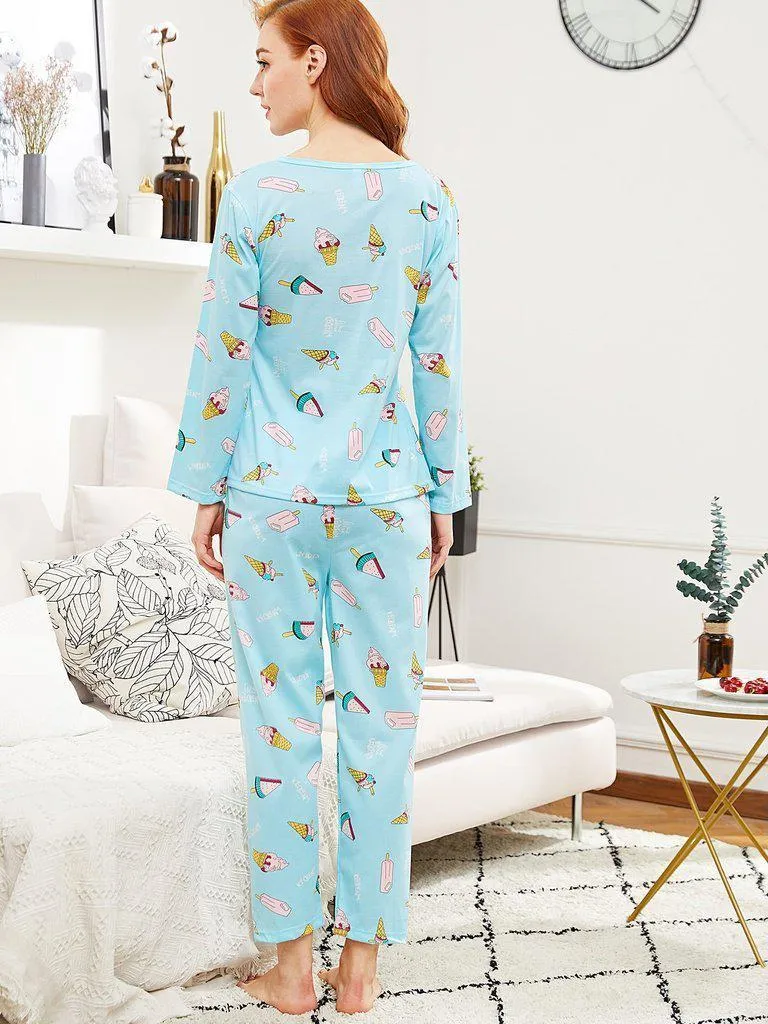 All Over Print Tee & Pants Pj Set