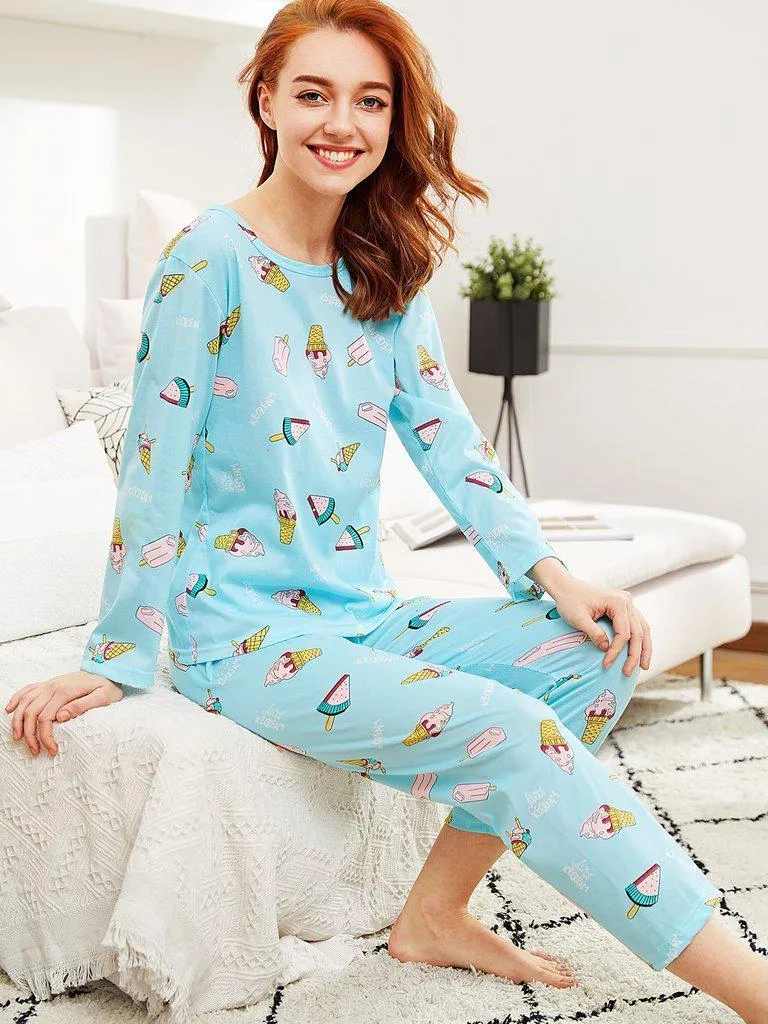 All Over Print Tee & Pants Pj Set