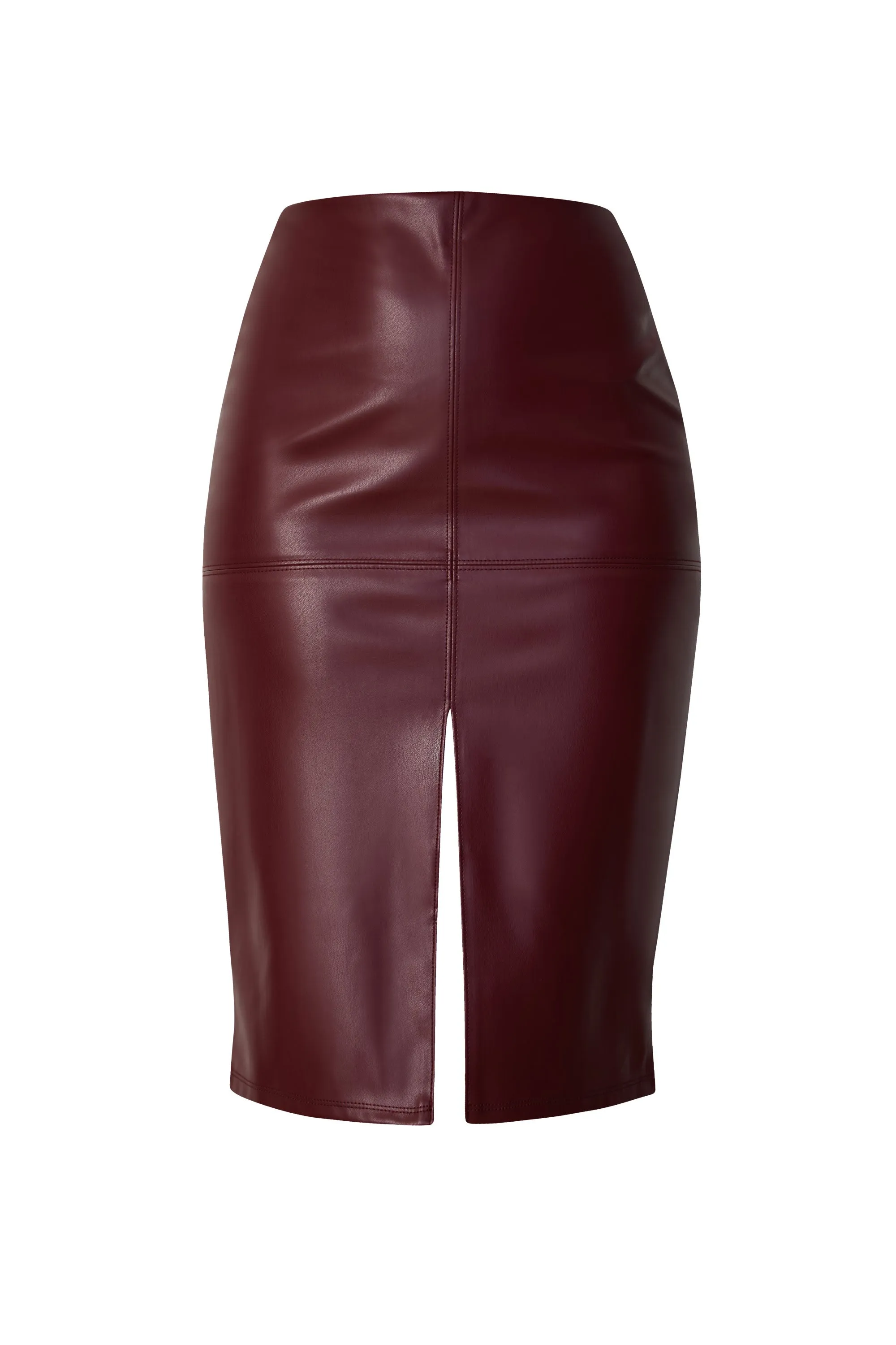 Astrid Wine Vegan Leather Midi Skirt