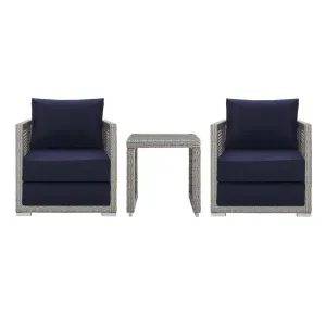 Aura 3 Piece Outdoor Patio Wicker Rattan Set Gray Navy EEI-3595-GRY-NAV-SET