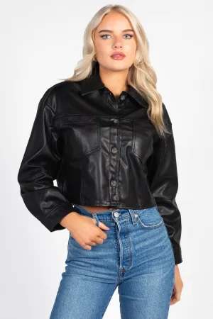 Avery Cropped Faux Leather Shacket