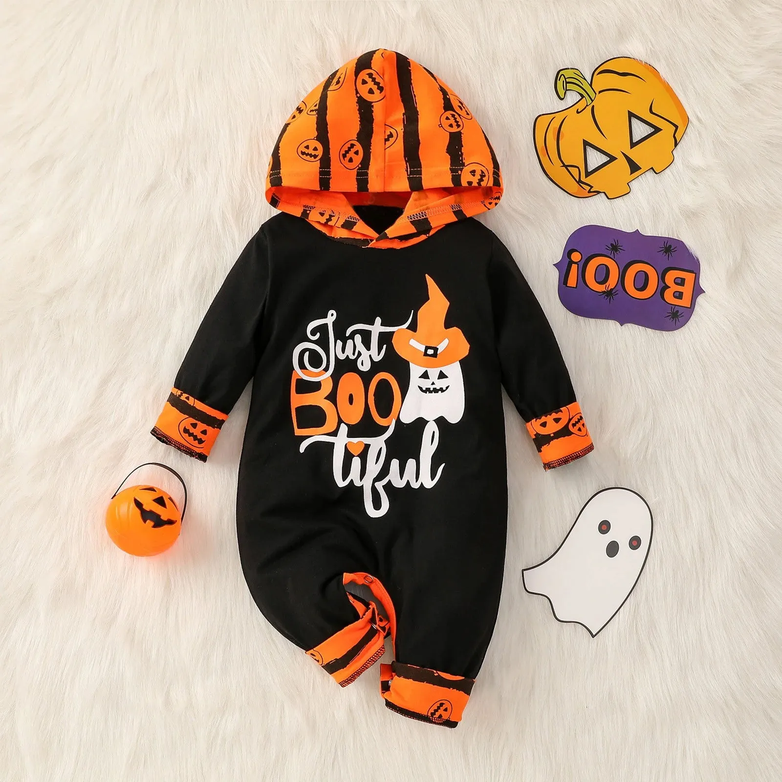 Baby Outfit Halloween Pumpkin Jumpsuit Long-sleeve Baby Hoodie