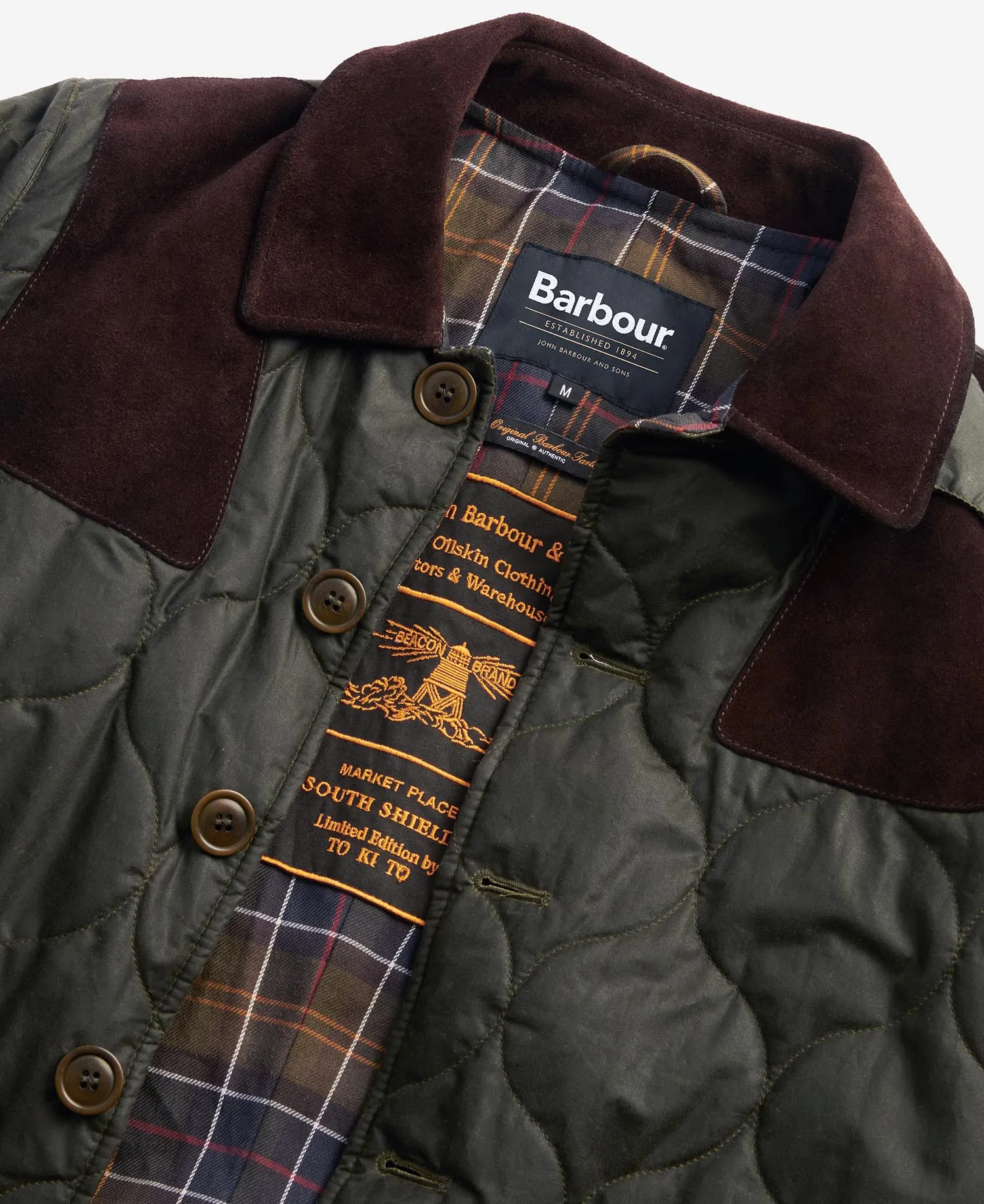 Barbour x TO KI TO Sporting Quilted Wax Jacket - OLIVE