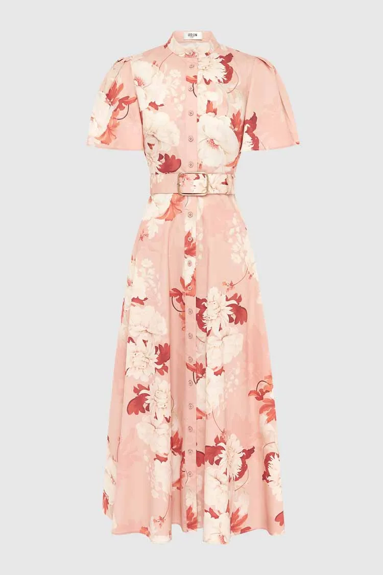 Bianca Short Sleeve Midi Dress - Peony Print