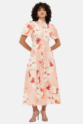 Bianca Short Sleeve Midi Dress - Peony Print