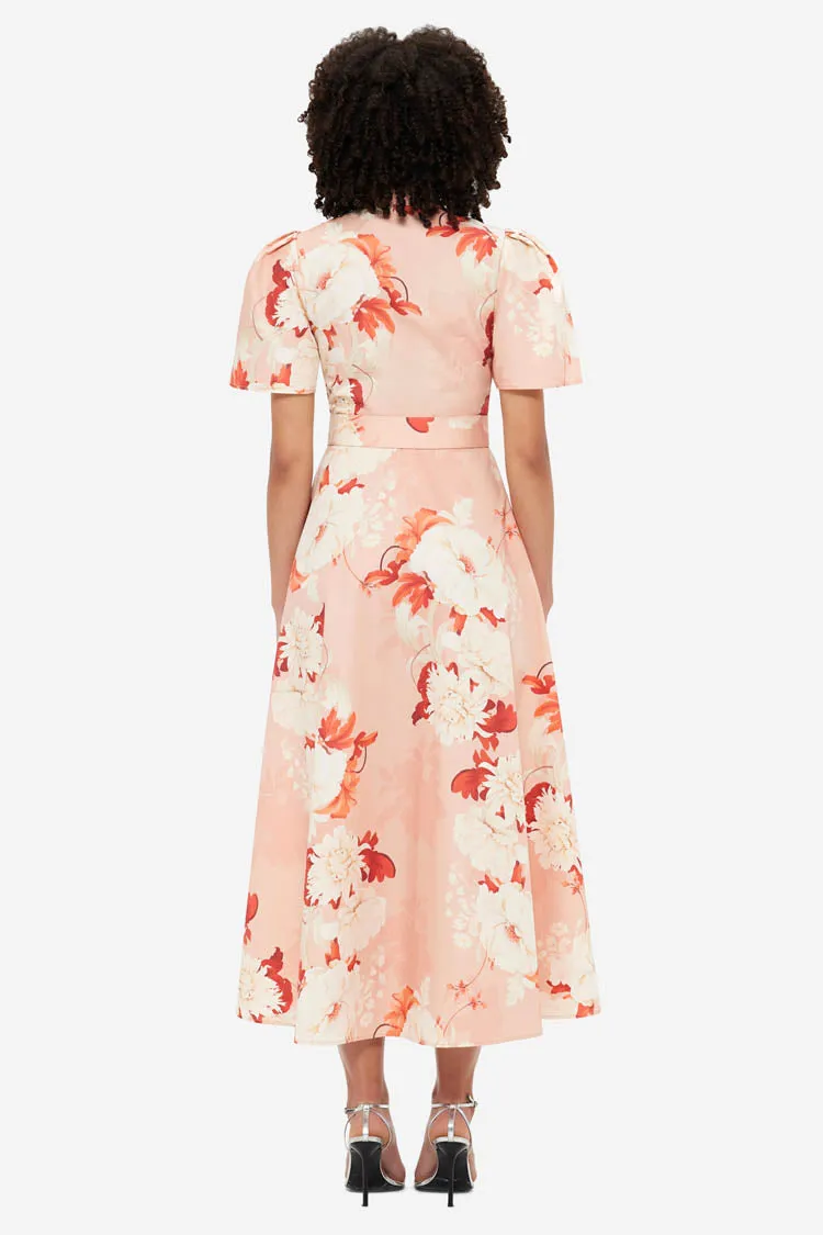 Bianca Short Sleeve Midi Dress - Peony Print