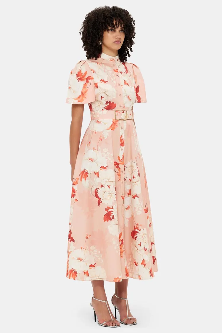 Bianca Short Sleeve Midi Dress - Peony Print