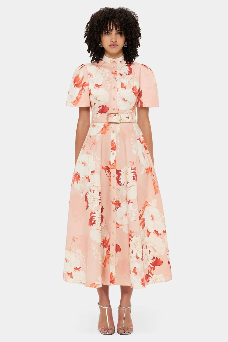 Bianca Short Sleeve Midi Dress - Peony Print