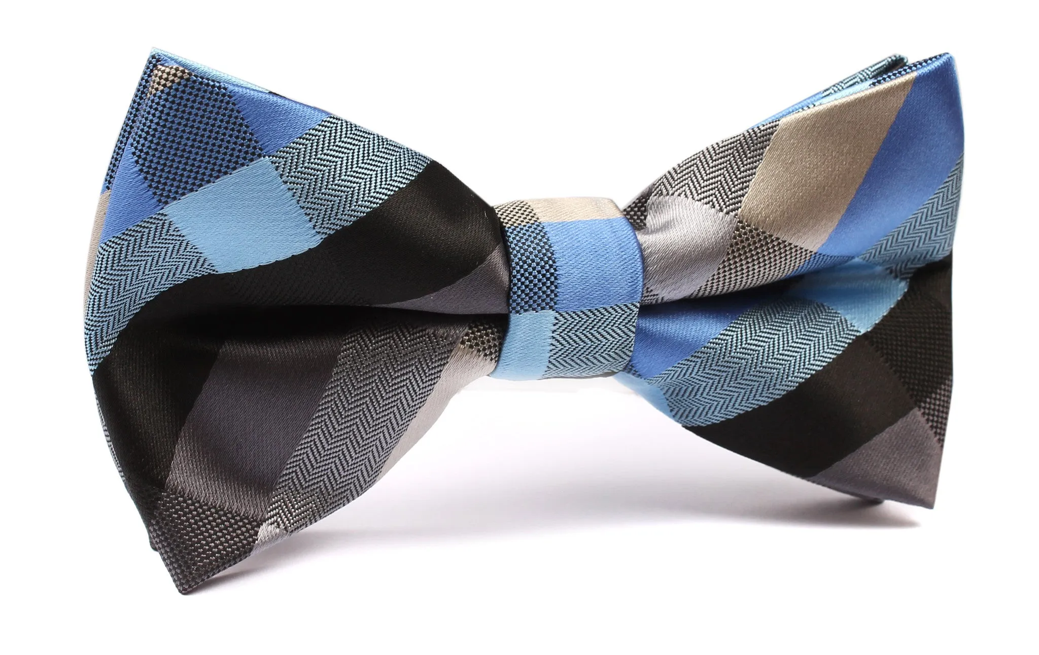 Black Grey Silver Blue Pattern Bow Tie