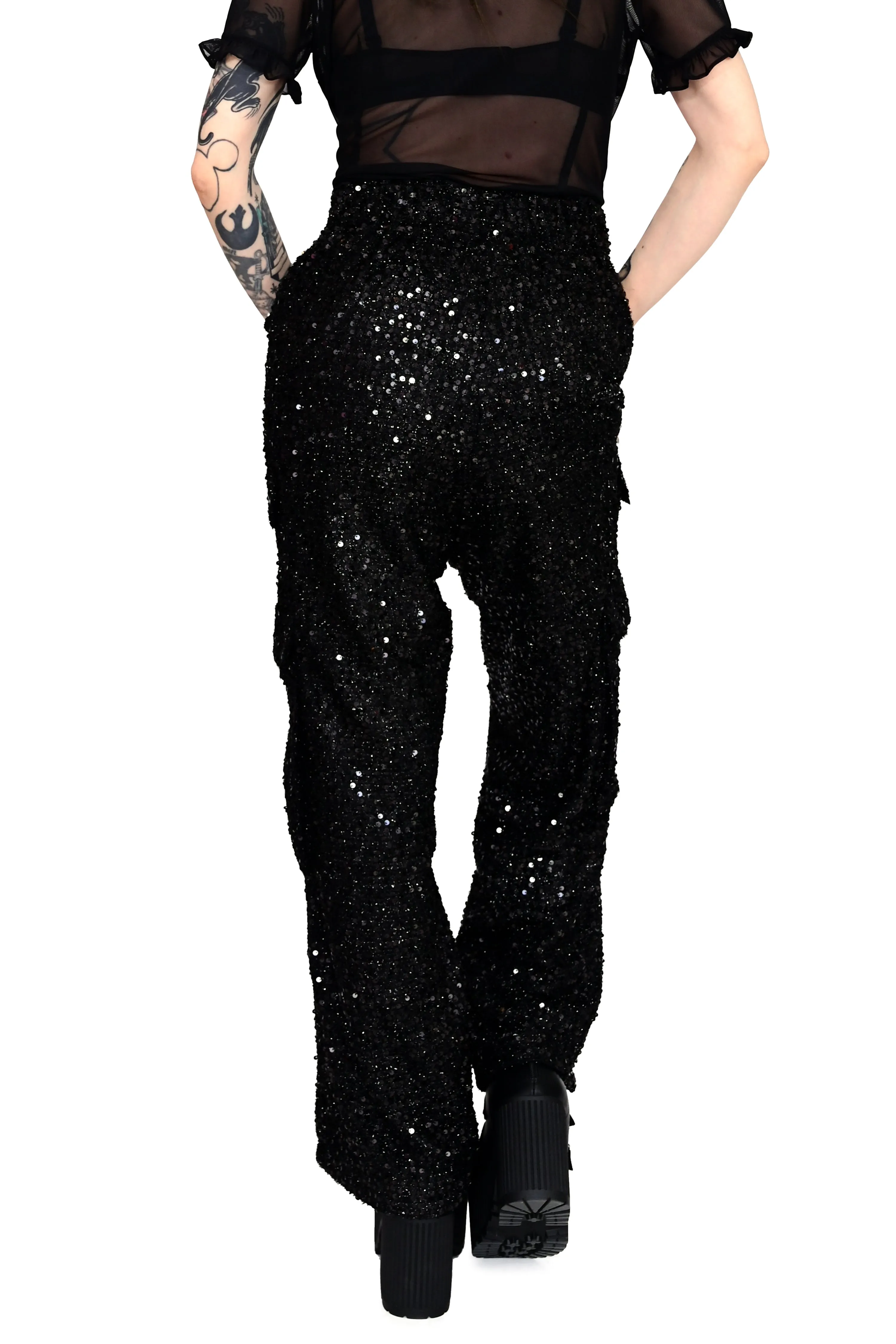 Black Ice Sequin Cargo Pants - No Restock! XS left!