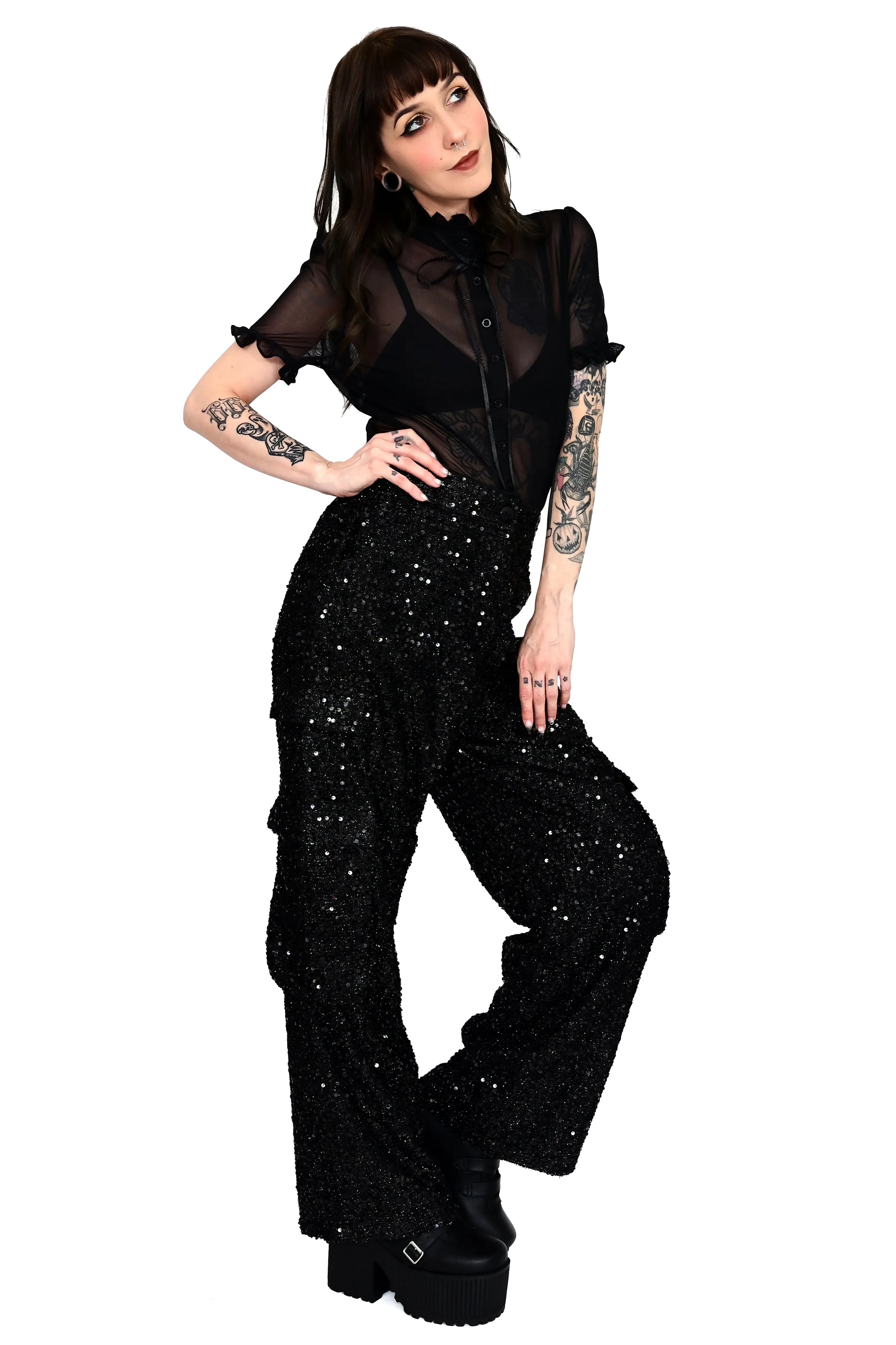 Black Ice Sequin Cargo Pants - No Restock! XS left!