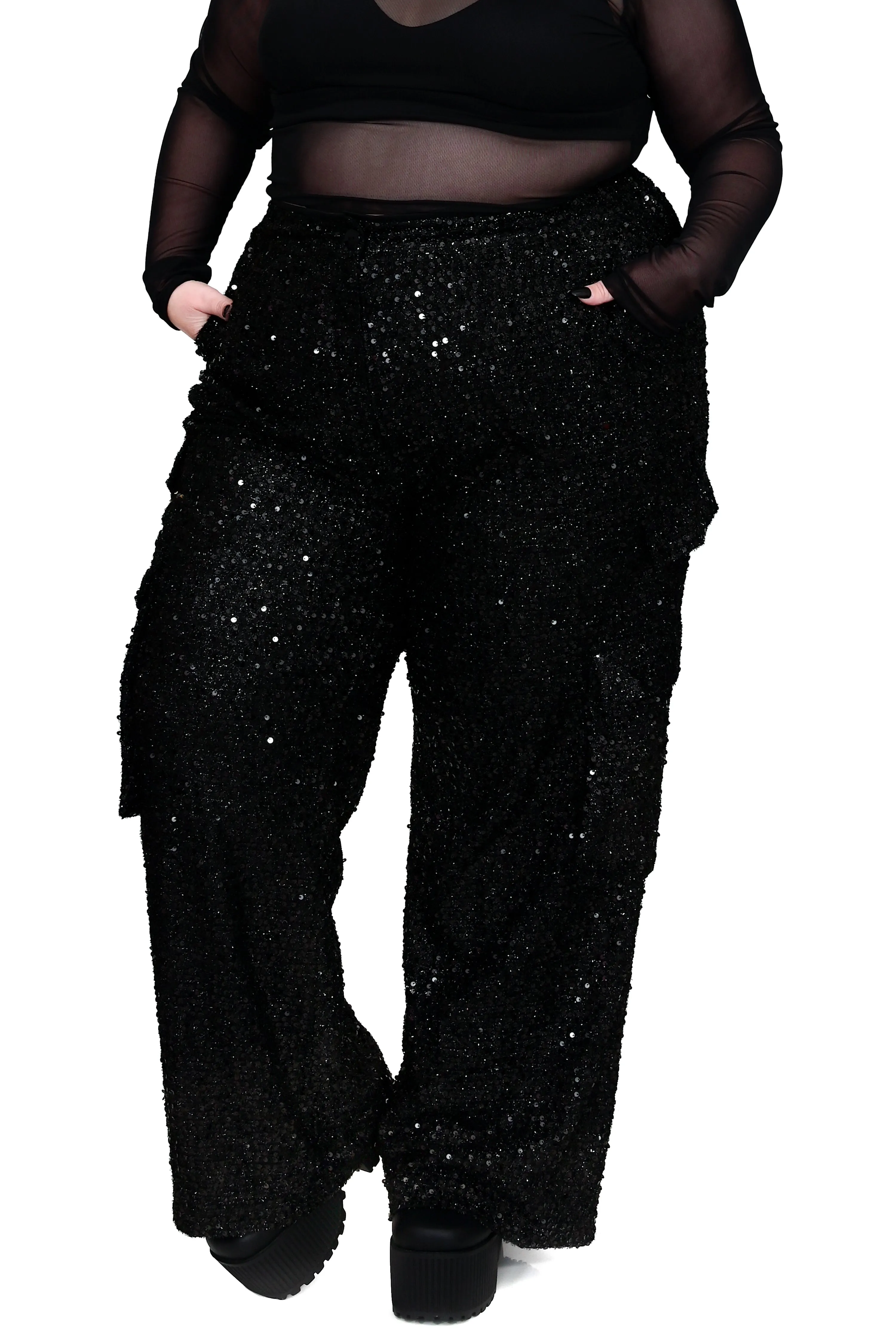 Black Ice Sequin Cargo Pants - No Restock! XS left!