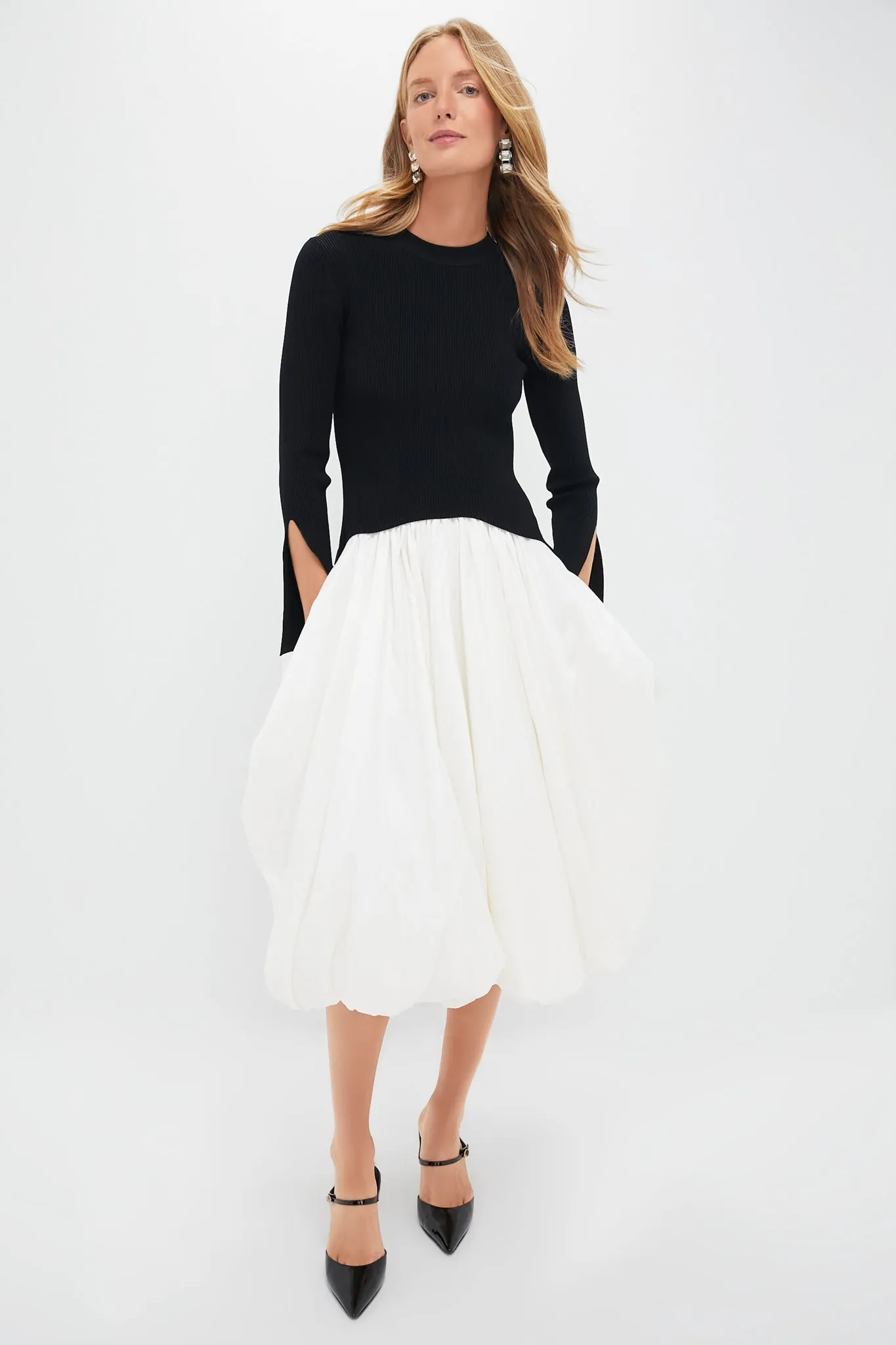 Black Multi Kenlie Long Sleeve Mock Neck Midi Dress