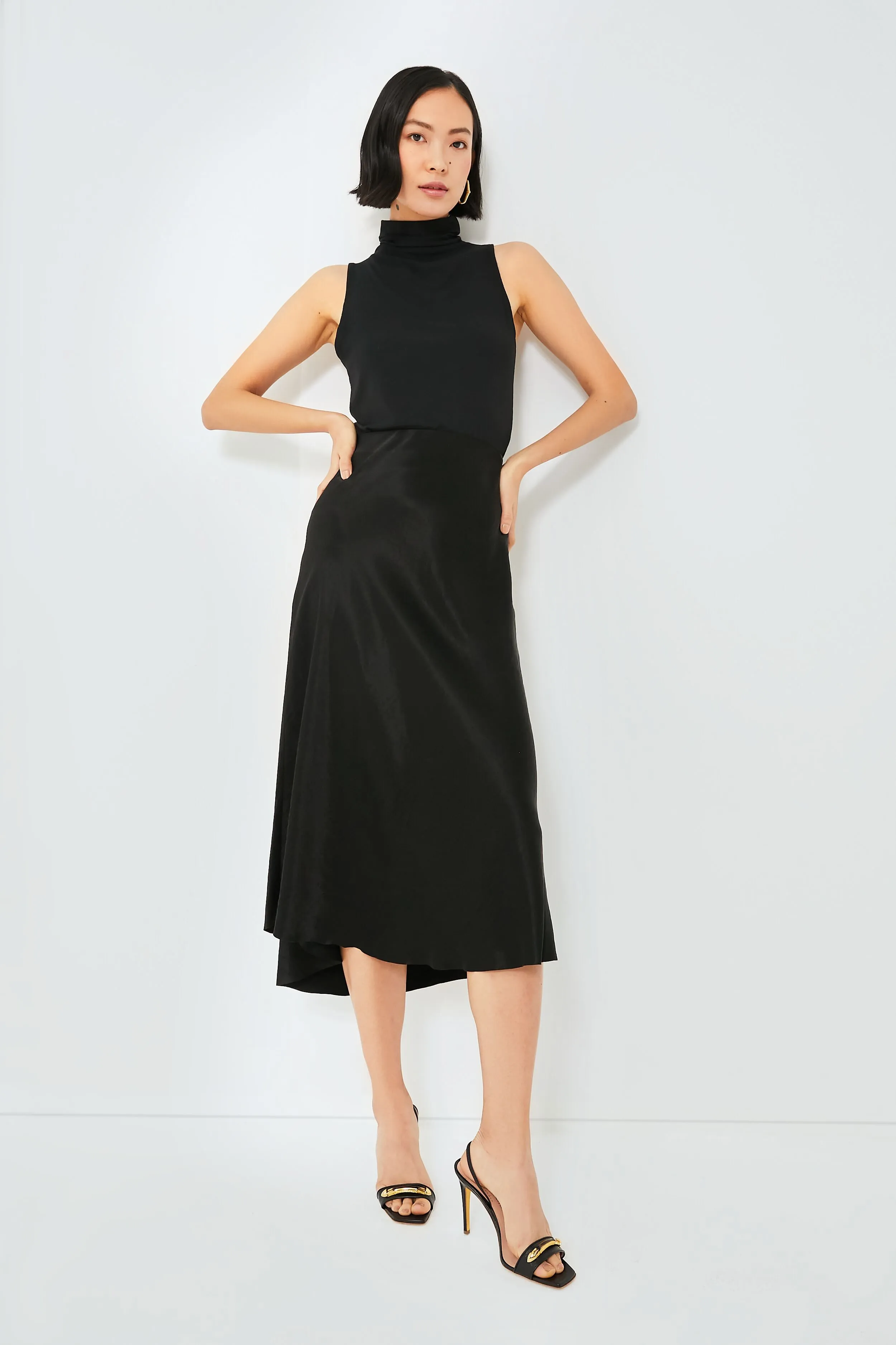 Black Shaped Hem Bias Slip Skirt