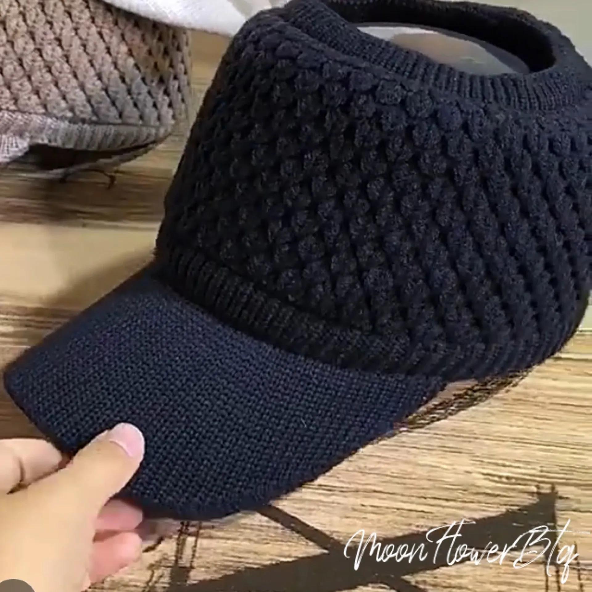 Black Stretchy Knit Ponytail Hat