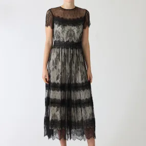 Black Tiered Lace Midi Dress