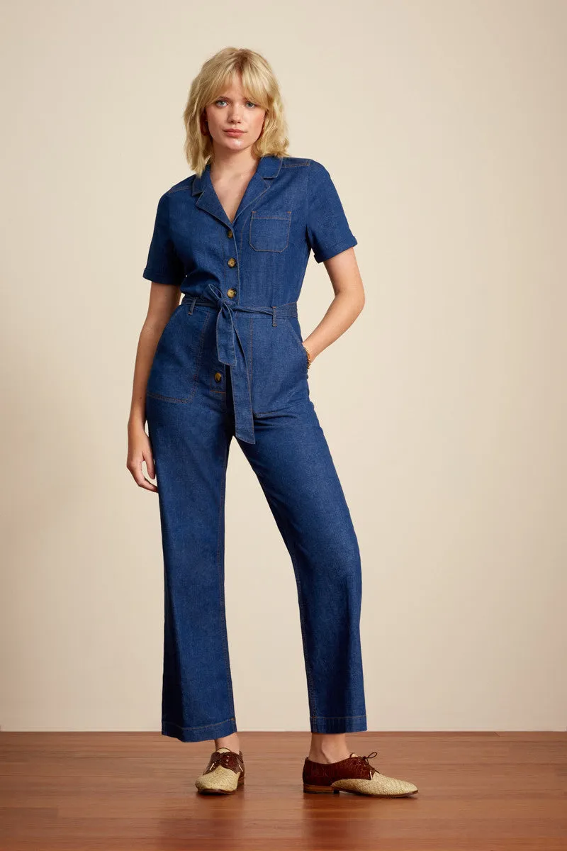 Blauwe denim jumpsuit | King Louie Gracie jumpsuit chambray denim blue