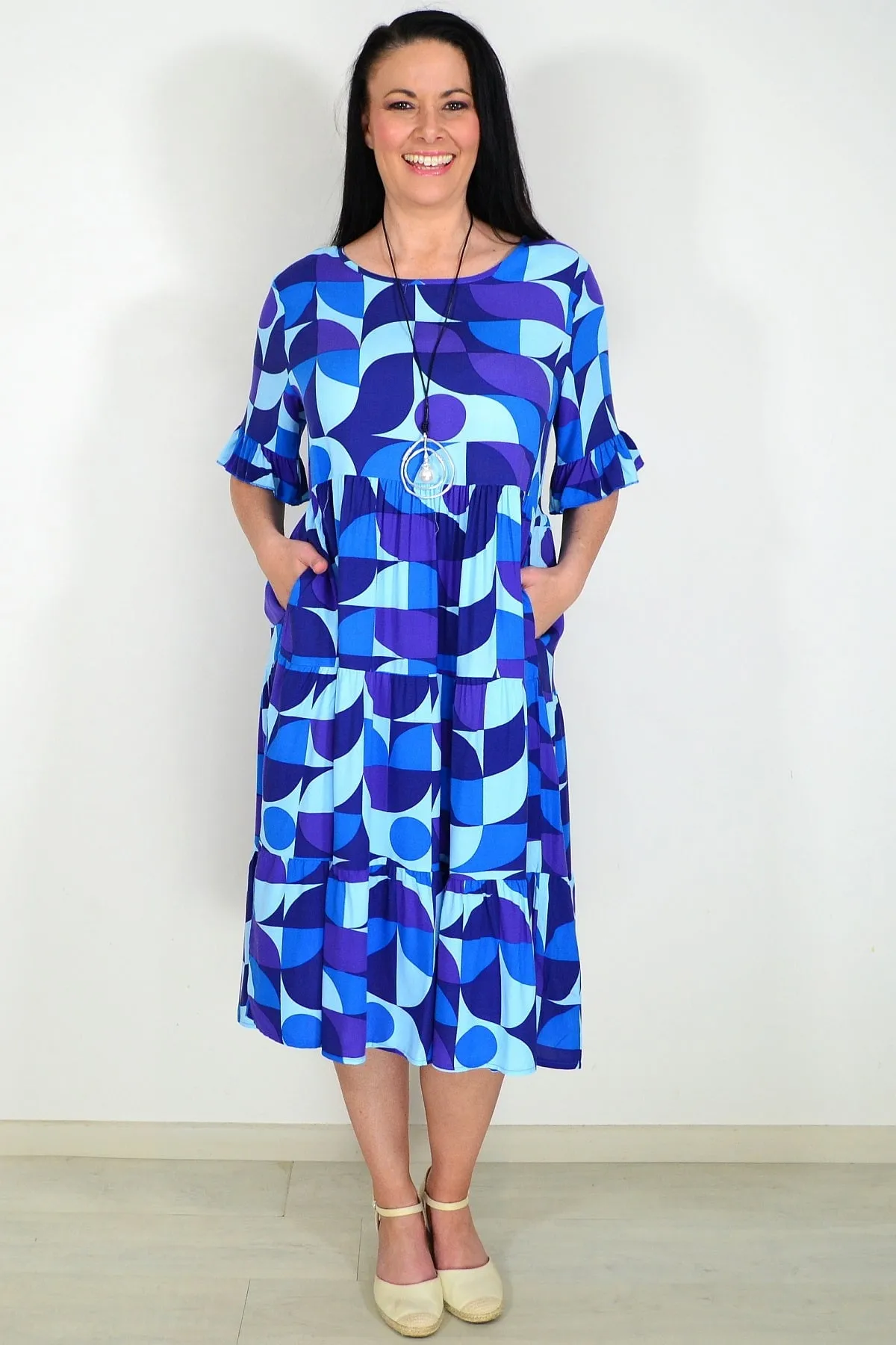 Blue Purple Geometric Midi Dress