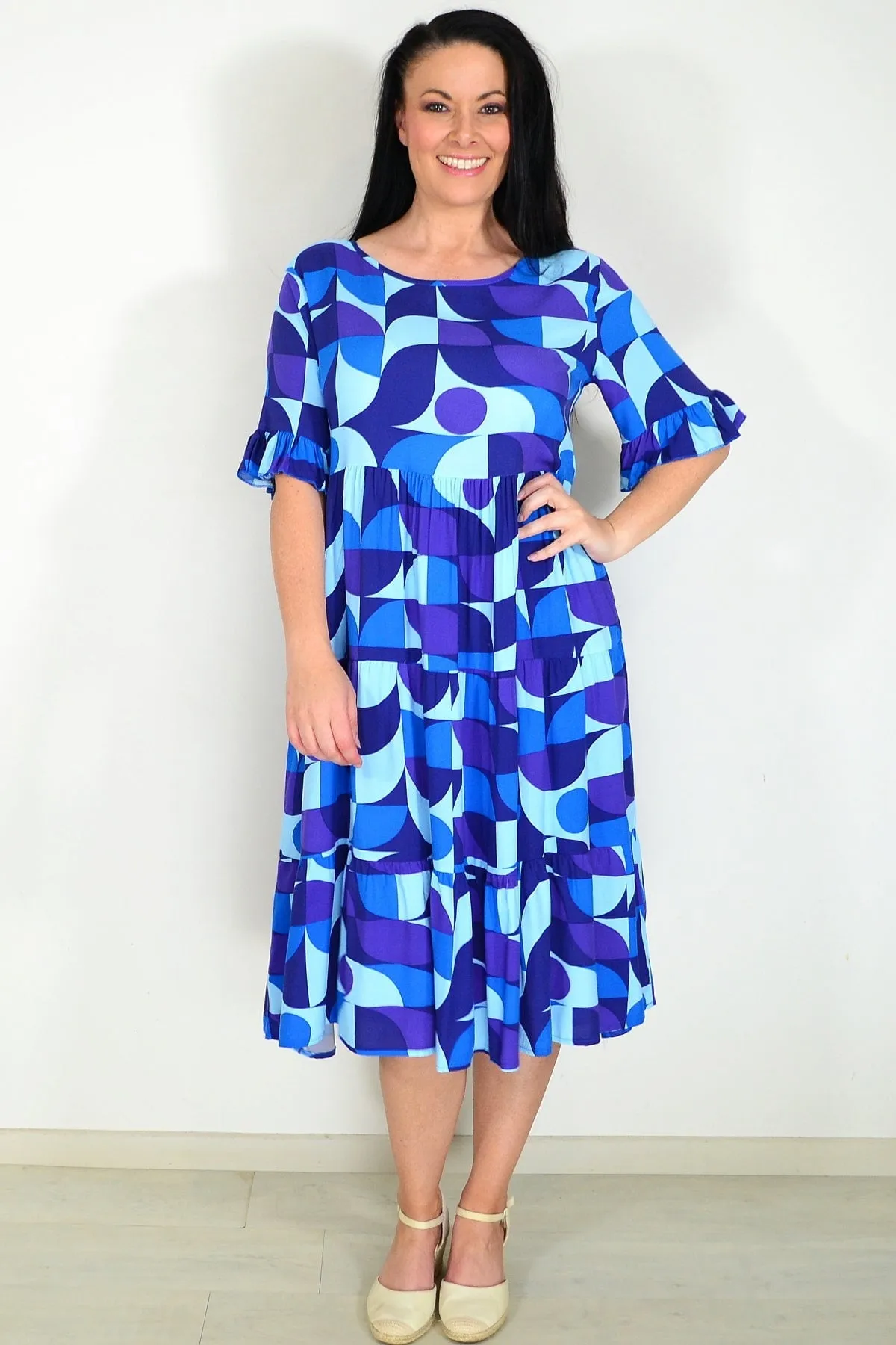 Blue Purple Geometric Midi Dress