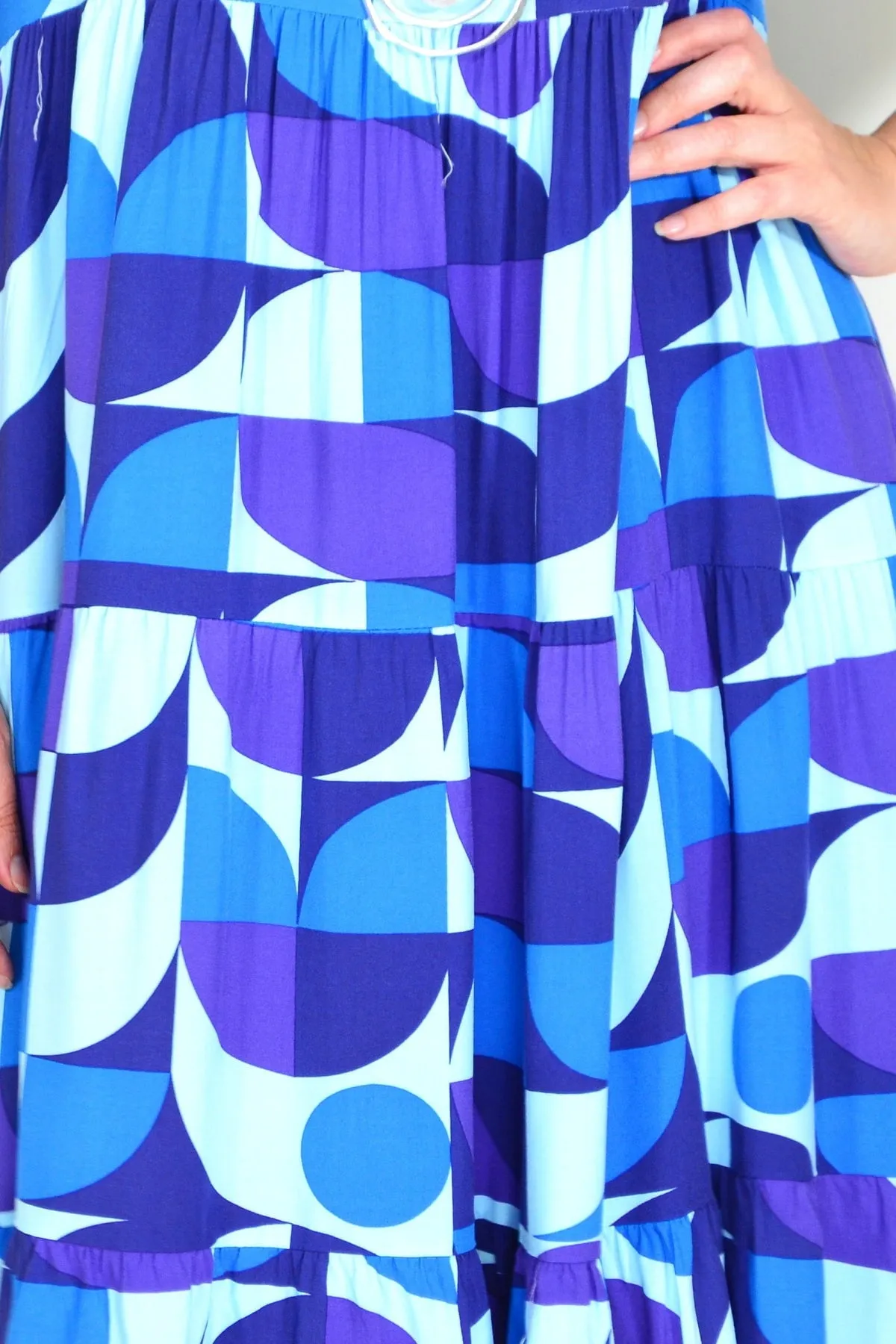 Blue Purple Geometric Midi Dress