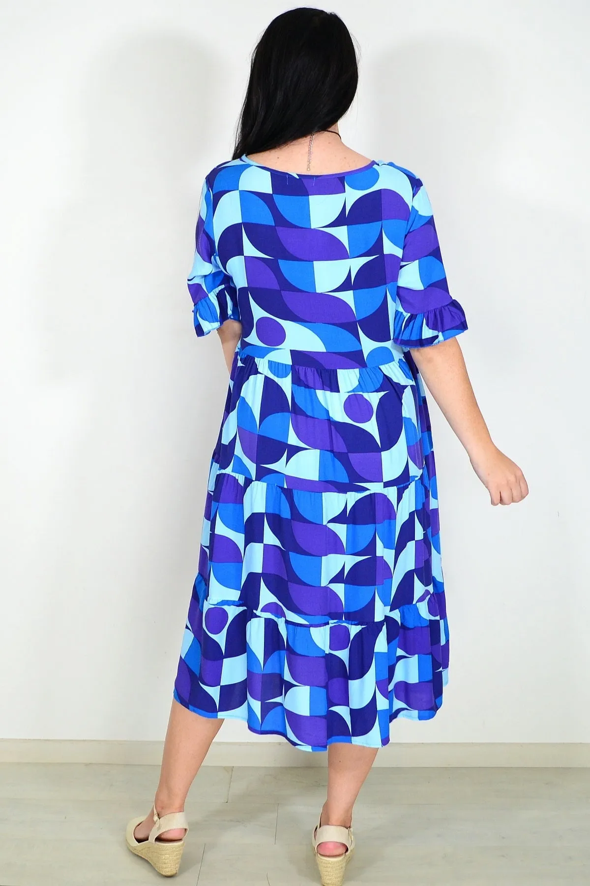 Blue Purple Geometric Midi Dress