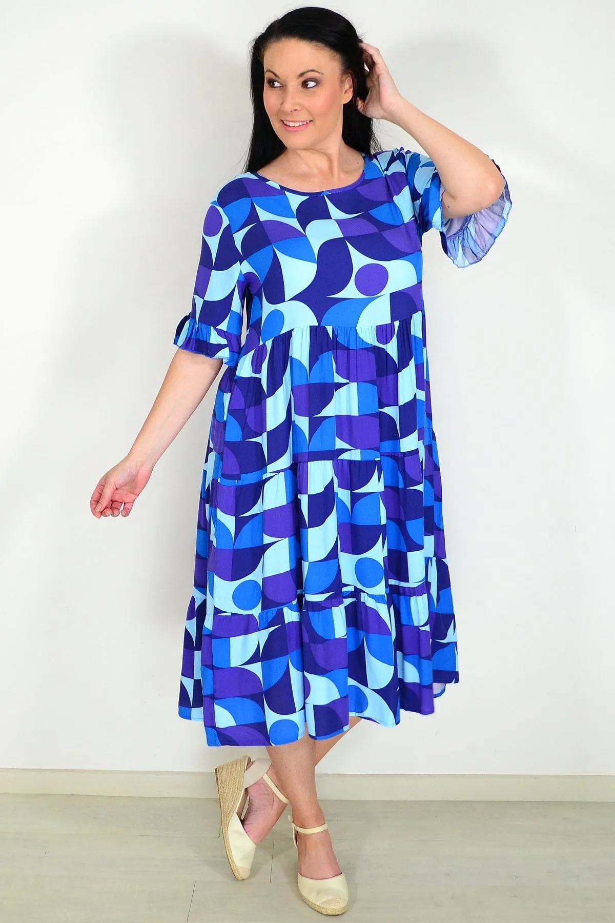 Blue Purple Geometric Midi Dress