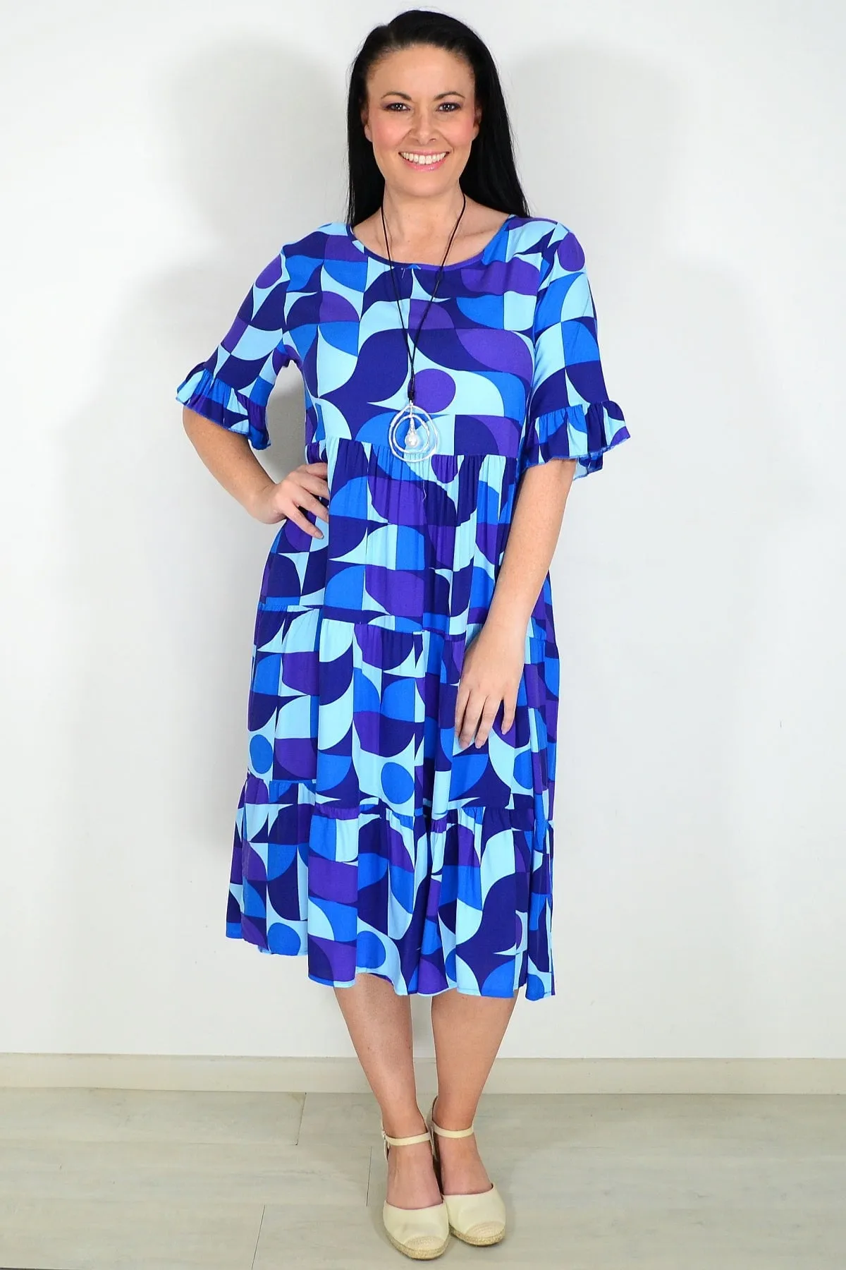 Blue Purple Geometric Midi Dress