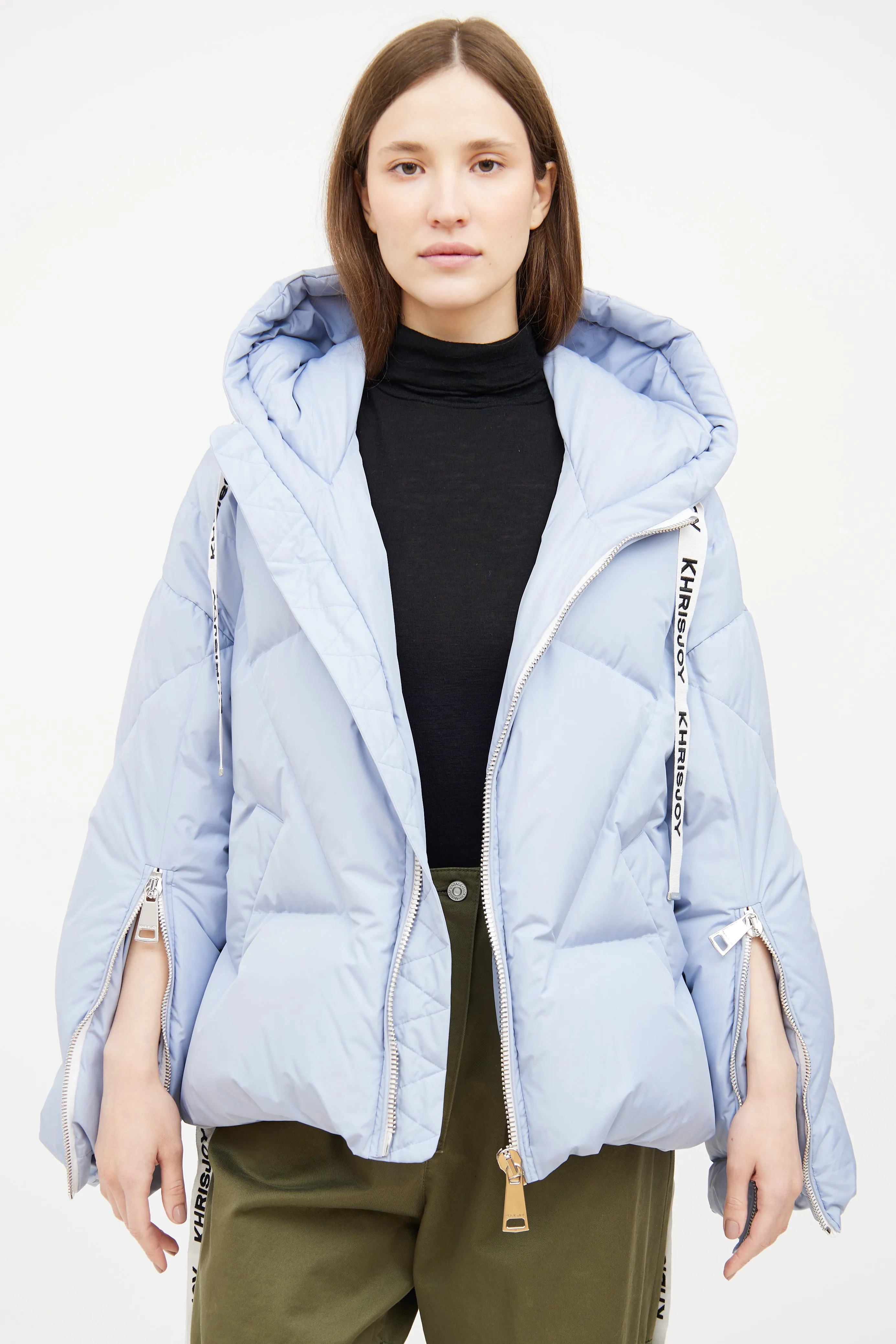 Blue Quilted Down Coat