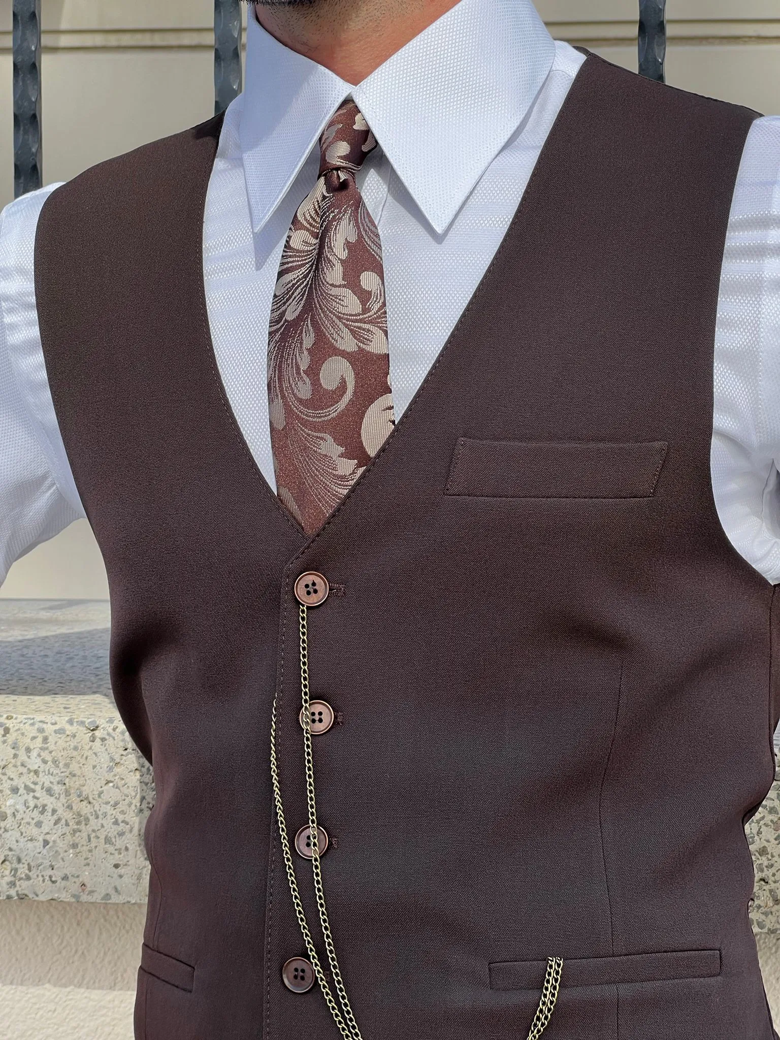 Bojoni Astoria Slim Fit Woolen Brown  Vest