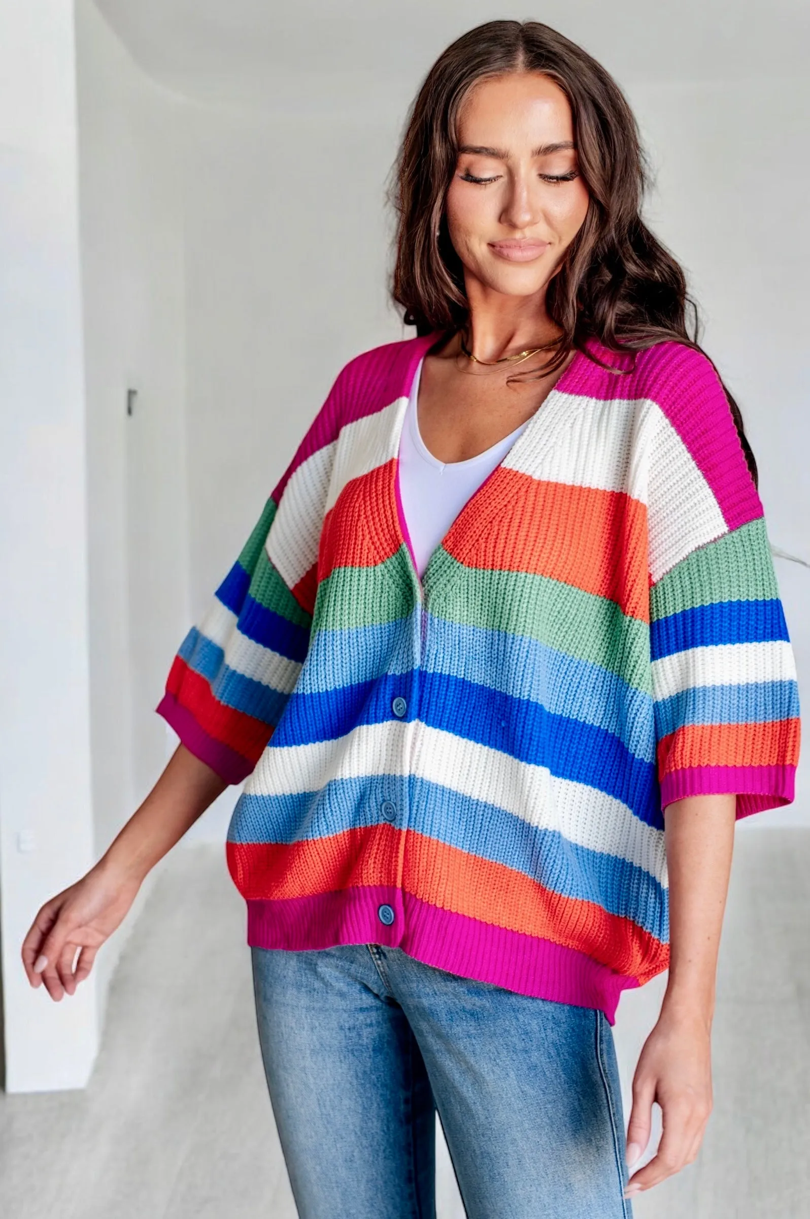 Bold Flirt Striped Button Down Cardigan