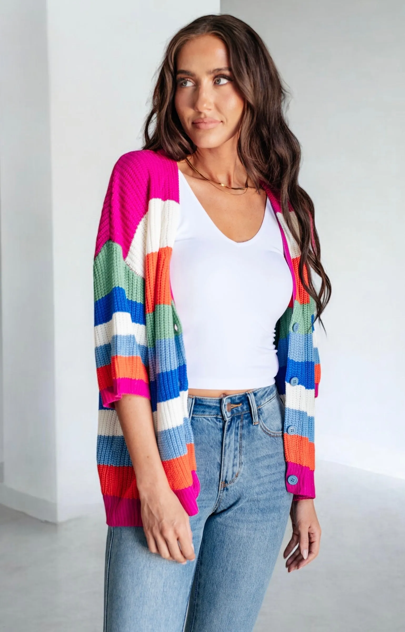 Bold Flirt Striped Button Down Cardigan