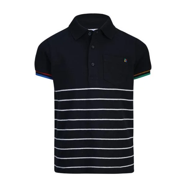 BOYS NAVY STRIPE SHORT SLEEVE POLO TEE