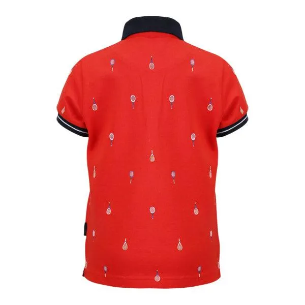 BOYS RED PRINT SHORT SLEEVE POLO