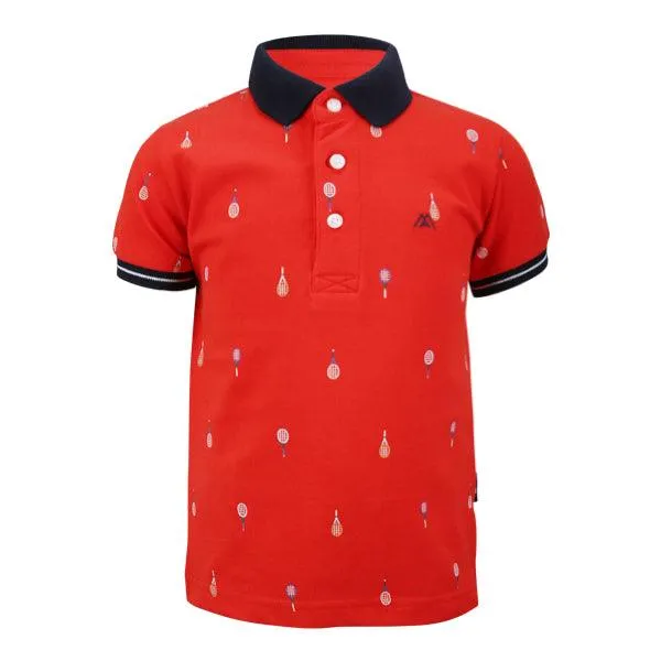 BOYS RED PRINT SHORT SLEEVE POLO