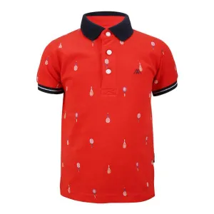 BOYS RED PRINT SHORT SLEEVE POLO