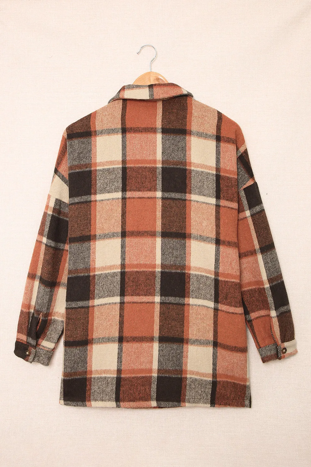 Brown Plaid Button Up Long Sleeve Flannel Shacket