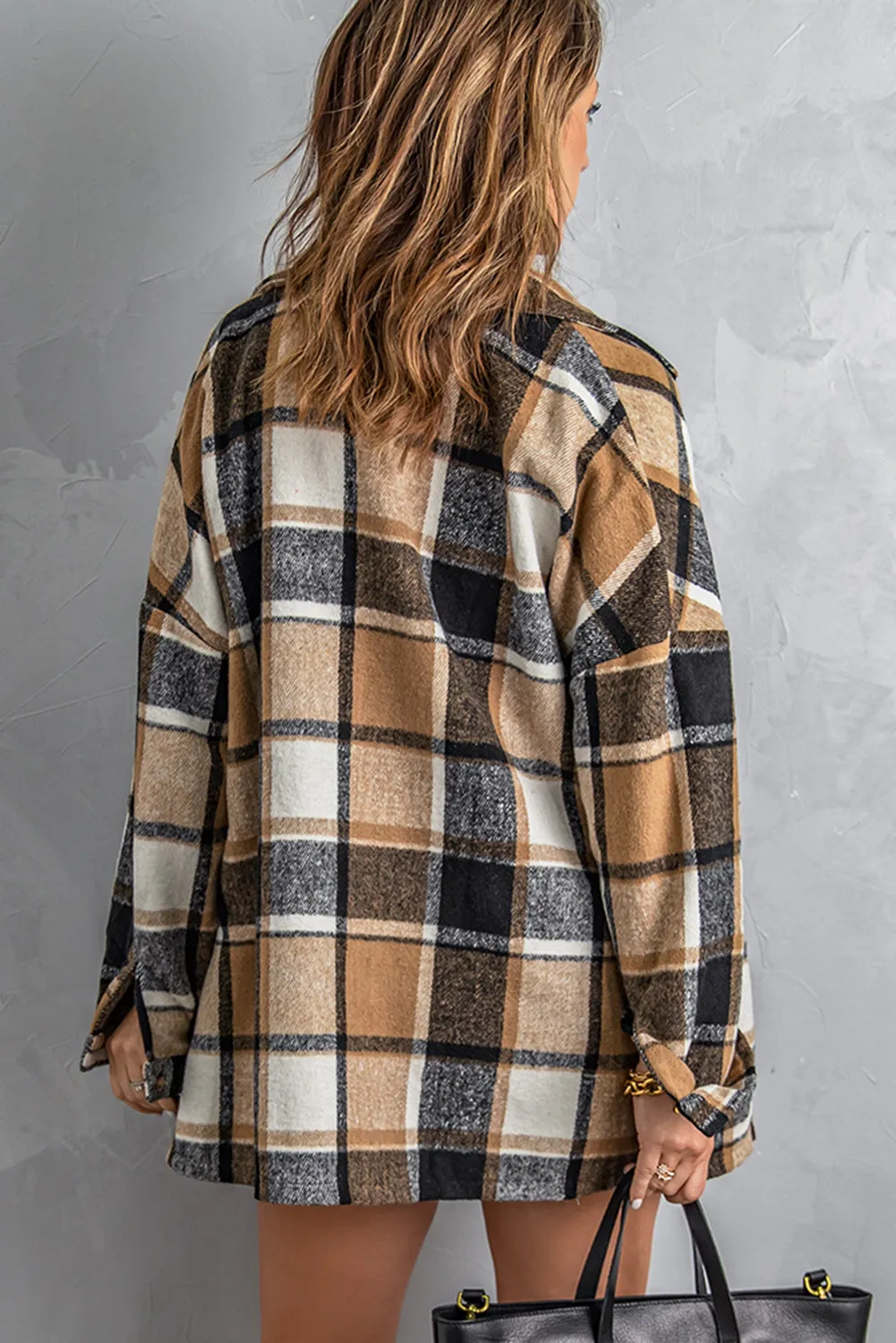 Brown Plaid Button Up Long Sleeve Flannel Shacket