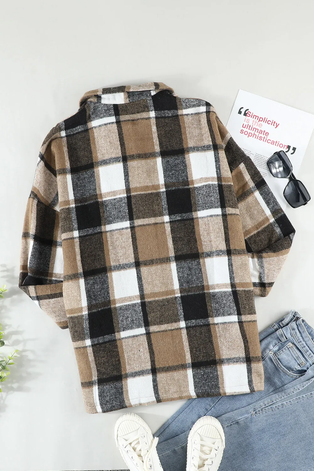 Brown Plaid Button Up Long Sleeve Flannel Shacket