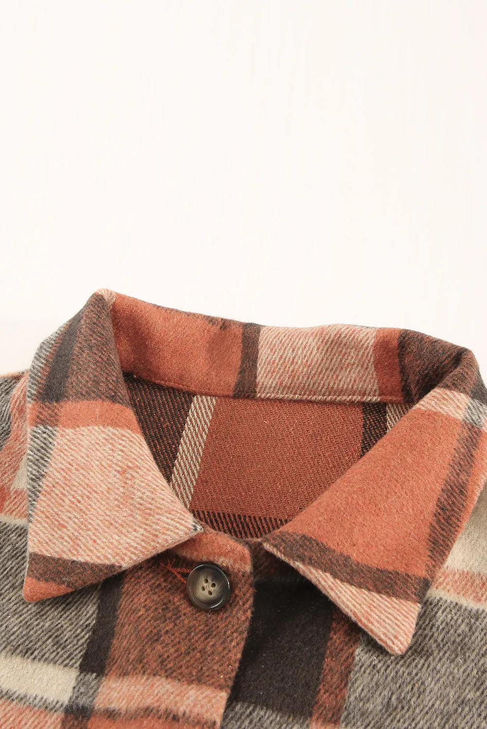 Brown Plaid Button Up Long Sleeve Flannel Shacket