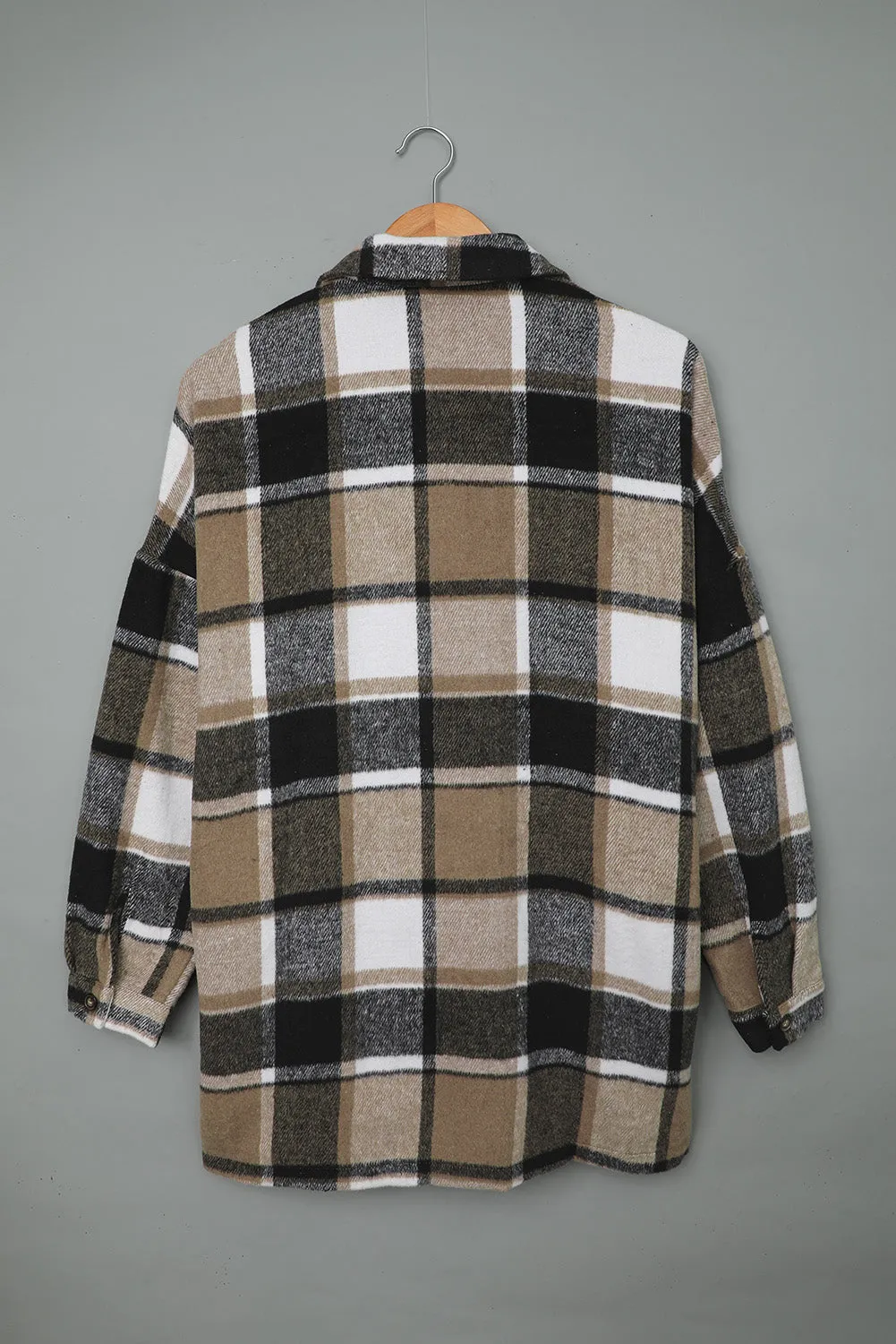 Brown Plaid Button Up Long Sleeve Flannel Shacket