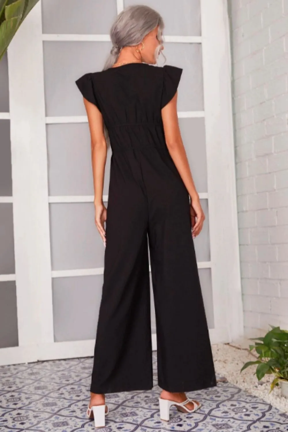 Butterfly Sleeve Tie Front Jumpsuit