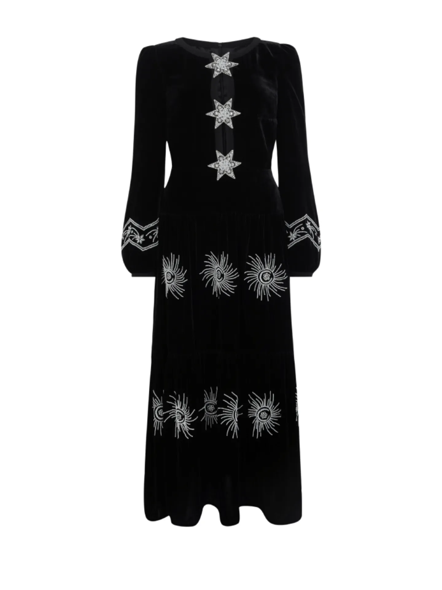 Camille B embellished pearl stars velvet dress in black