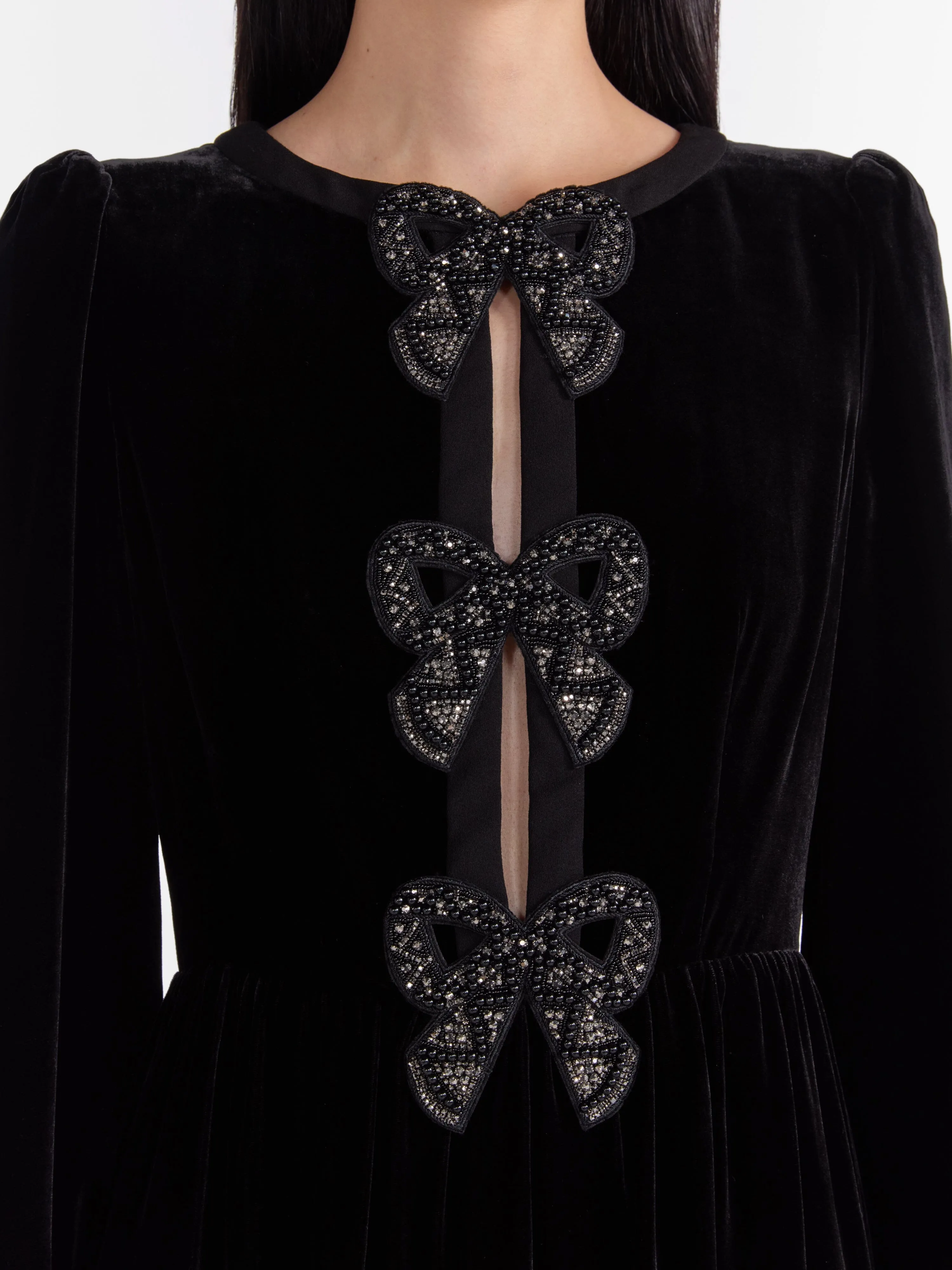 Camille Velvet Black Bows Dress in Black