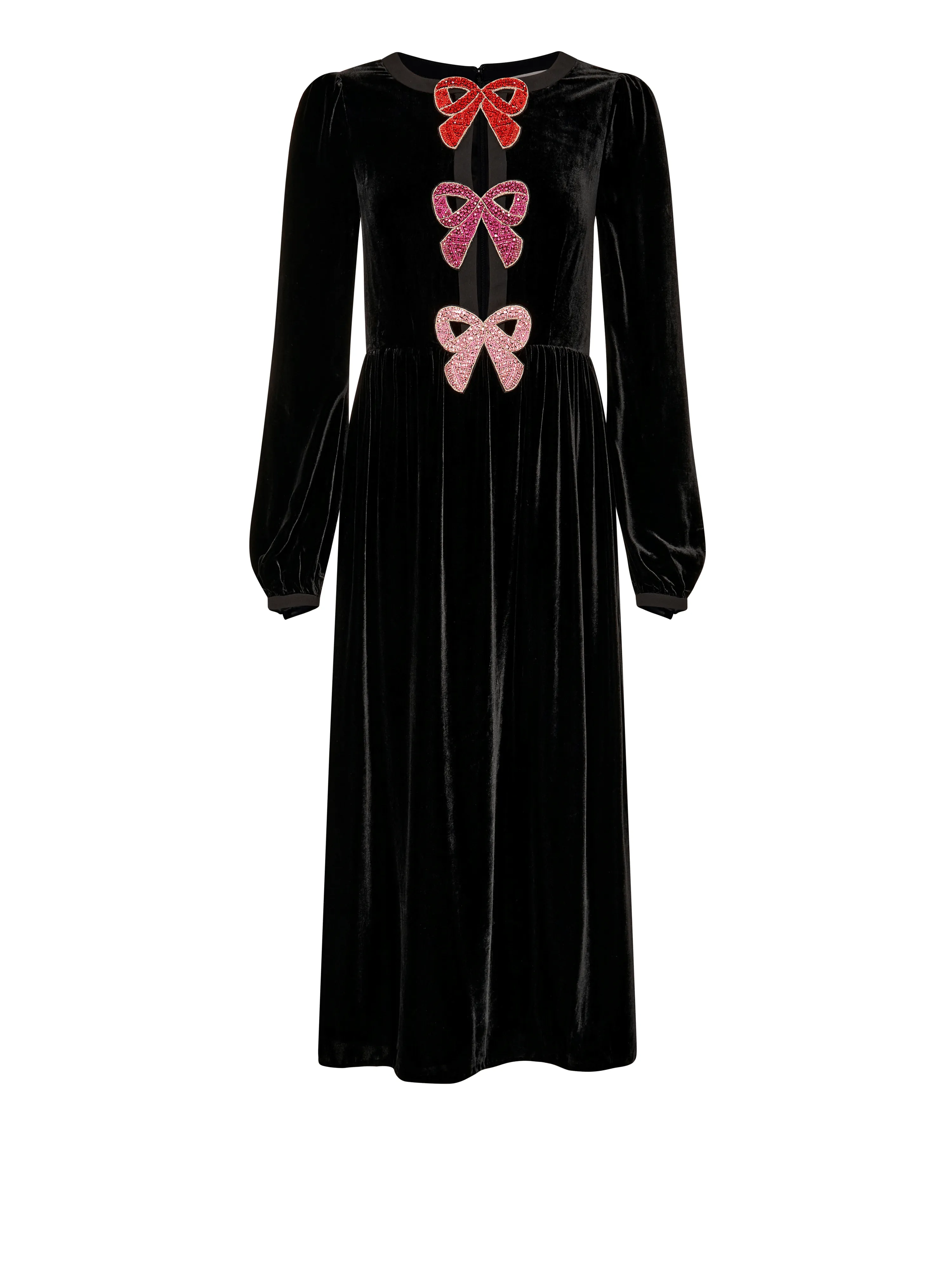 Camille Velvet Pink Bows Dress in Black